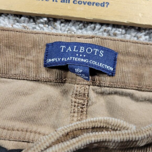 Talbots Corduroy Pants Womens 16P Brown High Waist Straight Leg Distressed - Picture 4 of 10